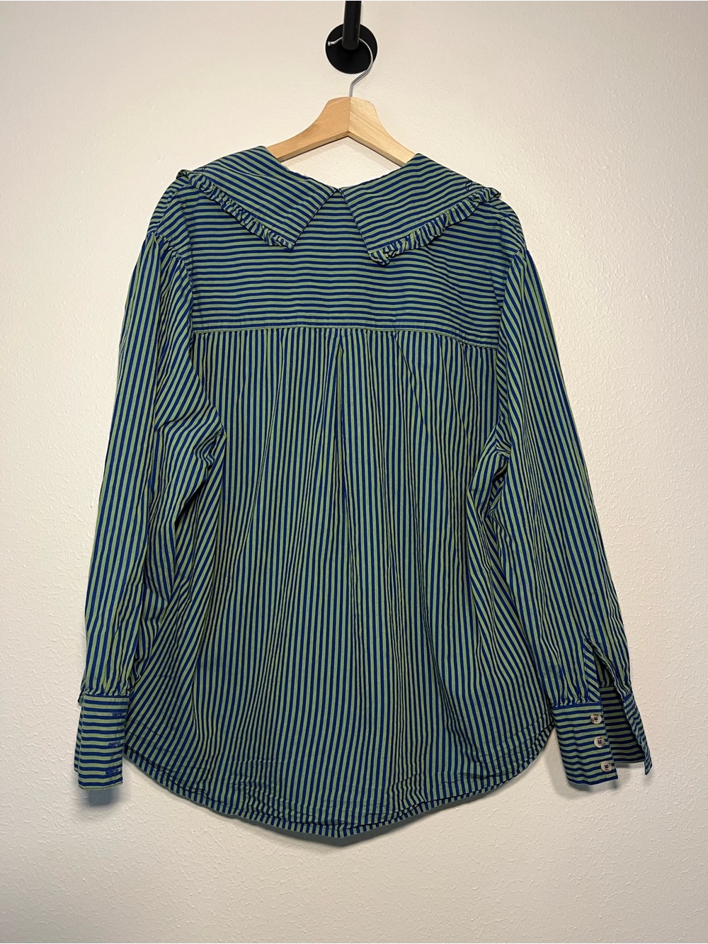 Damson Madder Cotton Fontaine Blouse Blue/Green Stripes Cottagecore - Picture 4 of 9